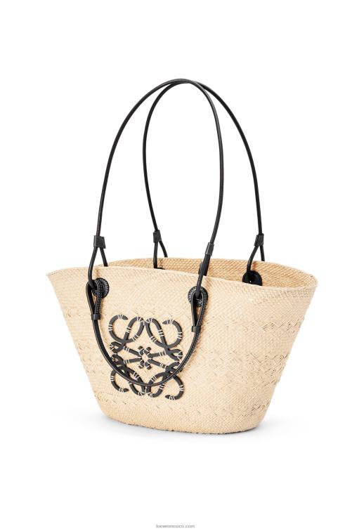 natural/negro Bolso basket anagram en palma de iraca y piel de becerro Loewe R8J8Z86 mujer