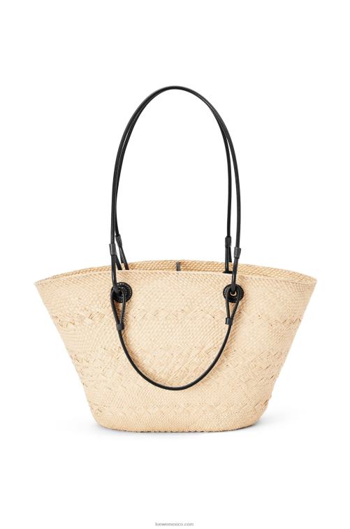 natural/negro Bolso basket anagram en palma de iraca y piel de becerro Loewe R8J8Z86 mujer