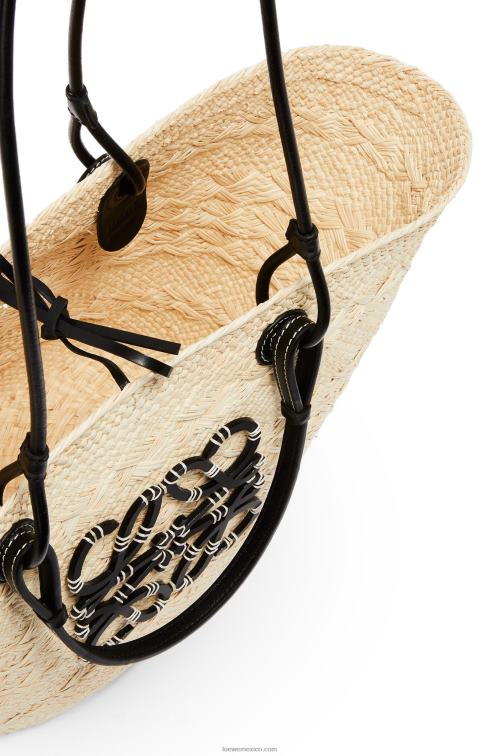 natural/negro Bolso basket anagram en palma de iraca y piel de becerro Loewe R8J8Z86 mujer