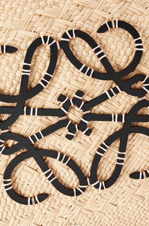 natural/negro Bolso basket anagram en palma de iraca y piel de becerro Loewe R8J8Z86 mujer