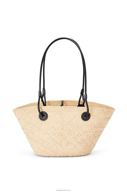 natural/negro Bolso basket pequeño anagram de palma de iraca y piel de becerro Loewe R8J8Z85 mujer