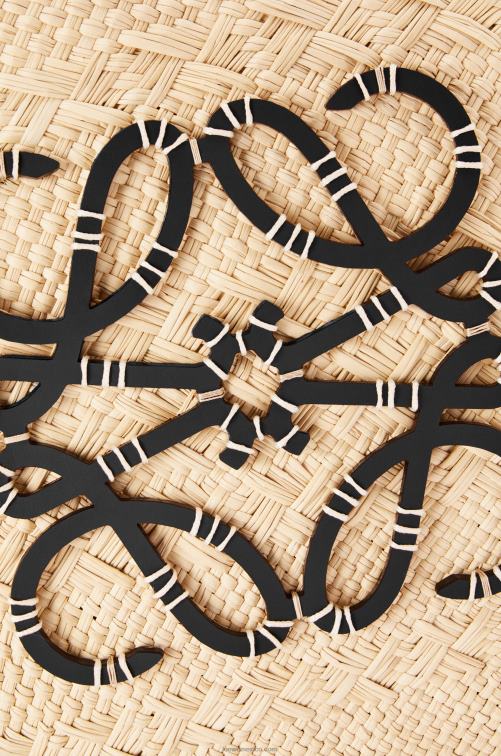 natural/negro Bolso basket pequeño anagram de palma de iraca y piel de becerro Loewe R8J8Z85 mujer