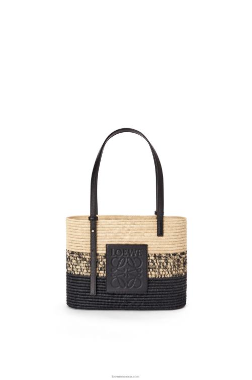 natural/negro Bolso cesta cuadrado de rafia degradada y piel de becerro Loewe R8J8Z99 mujer