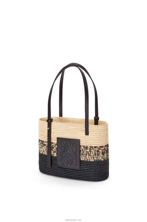 natural/negro Bolso cesta cuadrado de rafia degradada y piel de becerro Loewe R8J8Z99 mujer