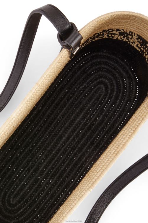 natural/negro Bolso cesta cuadrado de rafia degradada y piel de becerro Loewe R8J8Z99 mujer