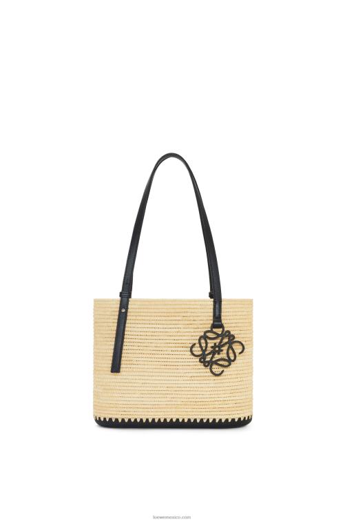 natural/negro Bolso cesta pequeño cuadrado de rafia y caucho Loewe R8J8Z45 mujer