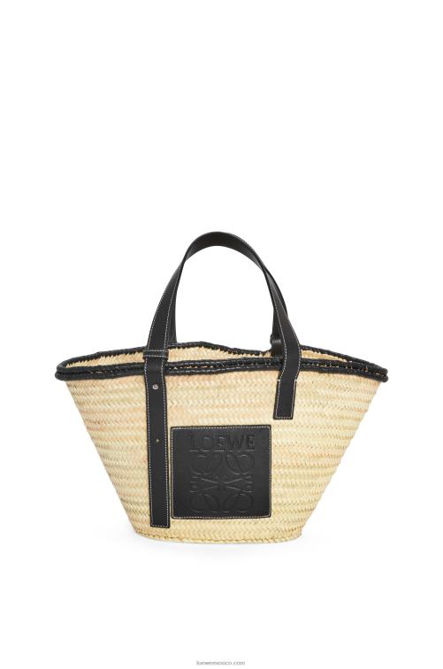 natural/negro bolso basket con incrustaciones de hoja de palma y piel de becerro Loewe R8J8Z27 mujer