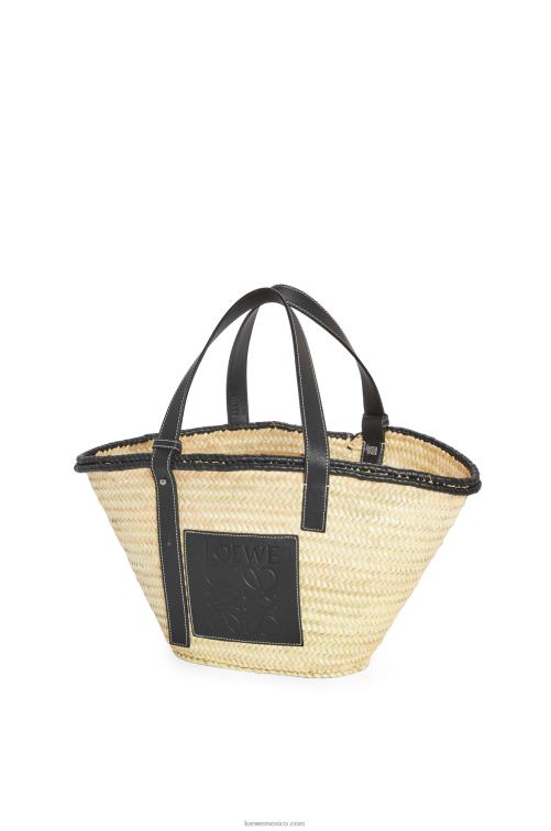 natural/negro bolso basket con incrustaciones de hoja de palma y piel de becerro Loewe R8J8Z27 mujer