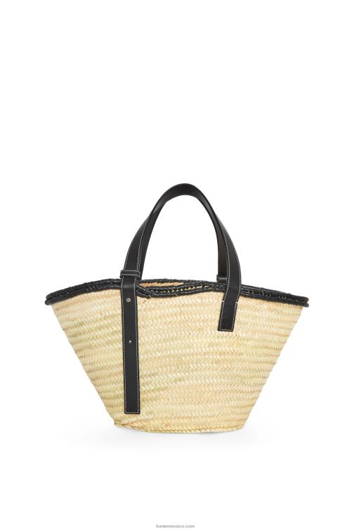 natural/negro bolso basket con incrustaciones de hoja de palma y piel de becerro Loewe R8J8Z27 mujer