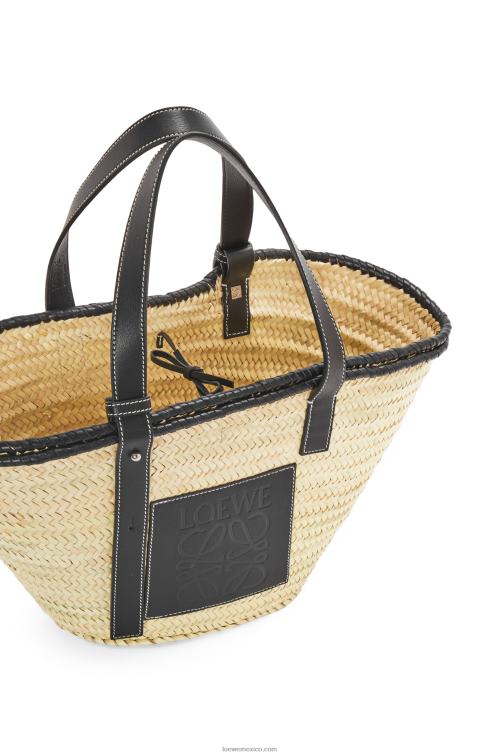 natural/negro bolso basket con incrustaciones de hoja de palma y piel de becerro Loewe R8J8Z27 mujer