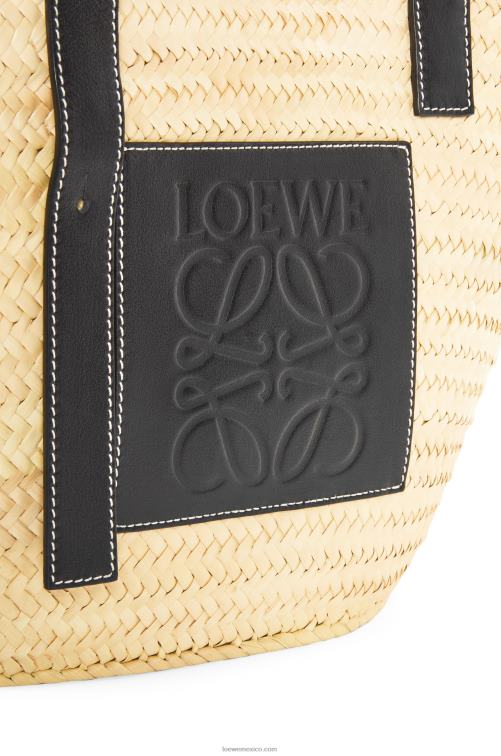 natural/negro bolso basket con incrustaciones de hoja de palma y piel de becerro Loewe R8J8Z27 mujer