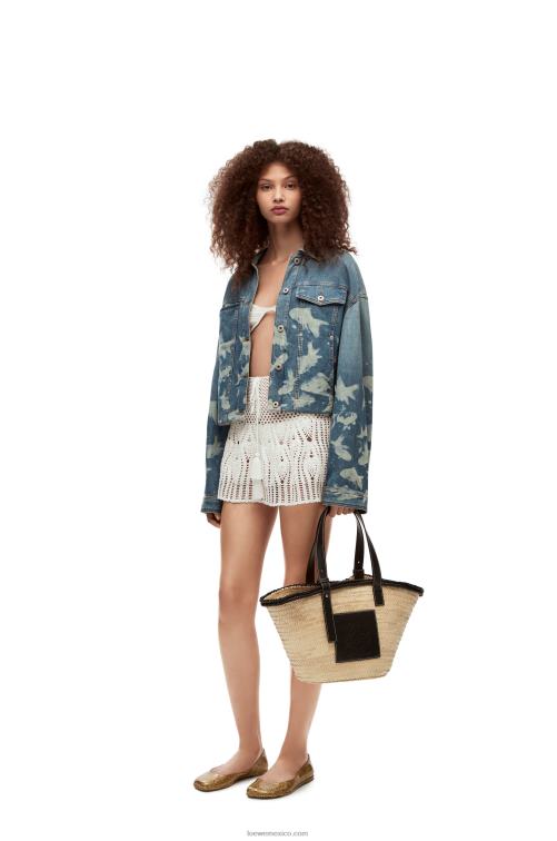 natural/negro bolso basket con incrustaciones de hoja de palma y piel de becerro Loewe R8J8Z27 mujer