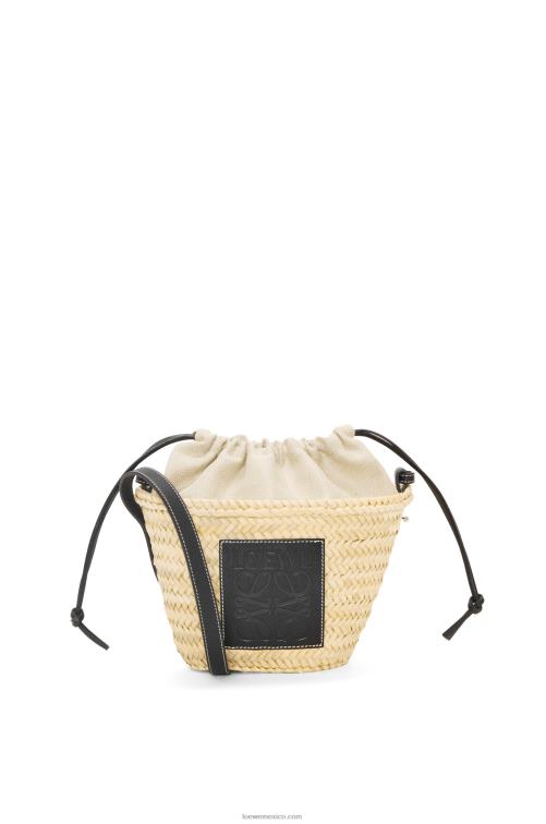 natural/negro bolso bombonera con cordón de hoja de palma y piel de becerro Loewe R8J8Z24 mujer