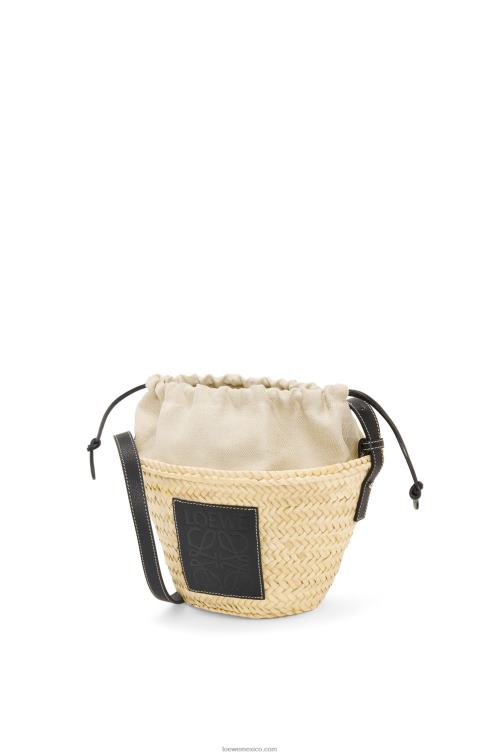 natural/negro bolso bombonera con cordón de hoja de palma y piel de becerro Loewe R8J8Z24 mujer