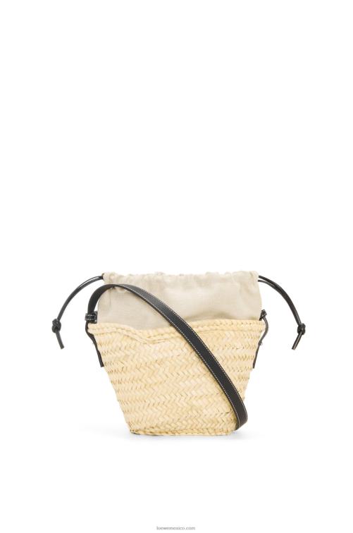 natural/negro bolso bombonera con cordón de hoja de palma y piel de becerro Loewe R8J8Z24 mujer