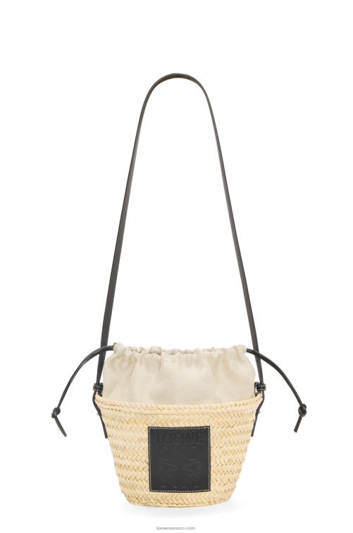 natural/negro bolso bombonera con cordón de hoja de palma y piel de becerro Loewe R8J8Z24 mujer