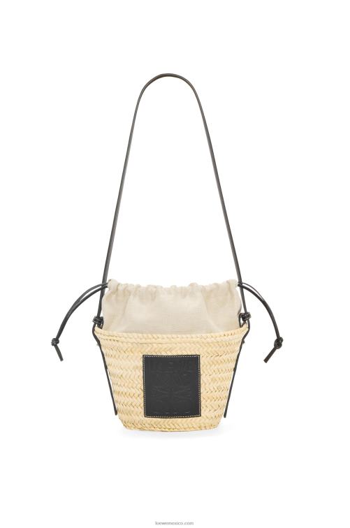 natural/negro bolso bombonera con cordón de hoja de palma y piel de becerro Loewe R8J8Z24 mujer