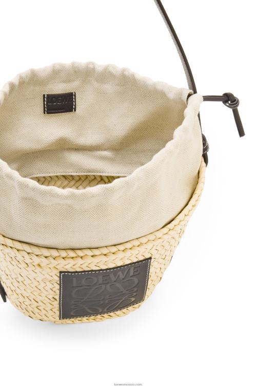 natural/negro bolso bombonera con cordón de hoja de palma y piel de becerro Loewe R8J8Z24 mujer