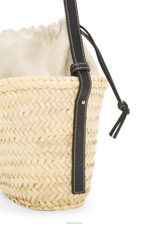 natural/negro bolso bombonera con cordón de hoja de palma y piel de becerro Loewe R8J8Z24 mujer