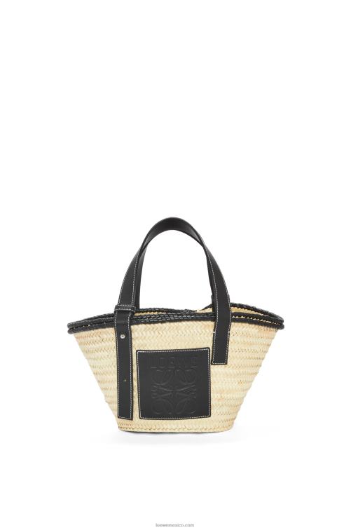 natural/negro bolso cesta pequeño con incrustaciones de hoja de palma y piel de becerro Loewe R8J8Z28 mujer