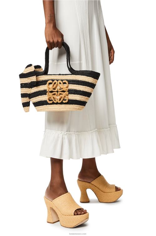 natural/negro pequeña cesta de elefante en rafia Loewe R8J8Z107 mujer