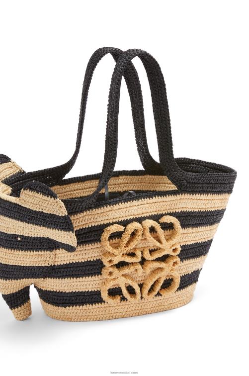 natural/negro pequeña cesta de elefante en rafia Loewe R8J8Z107 mujer