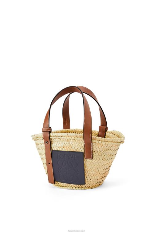 natural/océano Bolso cesta pequeño en hoja de palma y piel de becerro Loewe R8J8Z81 mujer