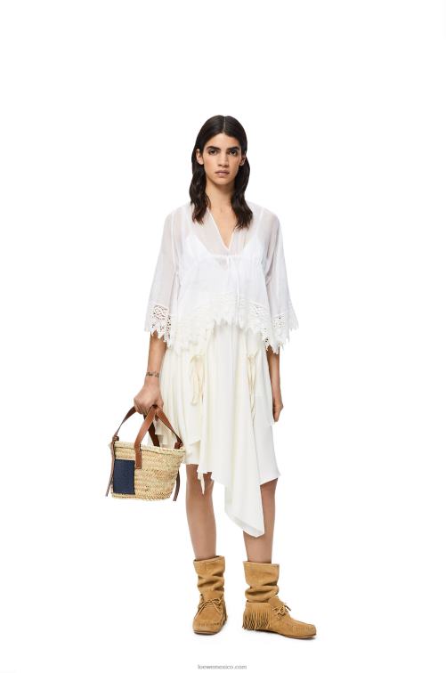 natural/océano Bolso cesta pequeño en hoja de palma y piel de becerro Loewe R8J8Z81 mujer
