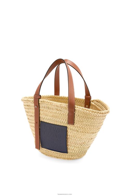 natural/océano bolso basket en hoja de palma y piel de becerro Loewe R8J8Z82 mujer