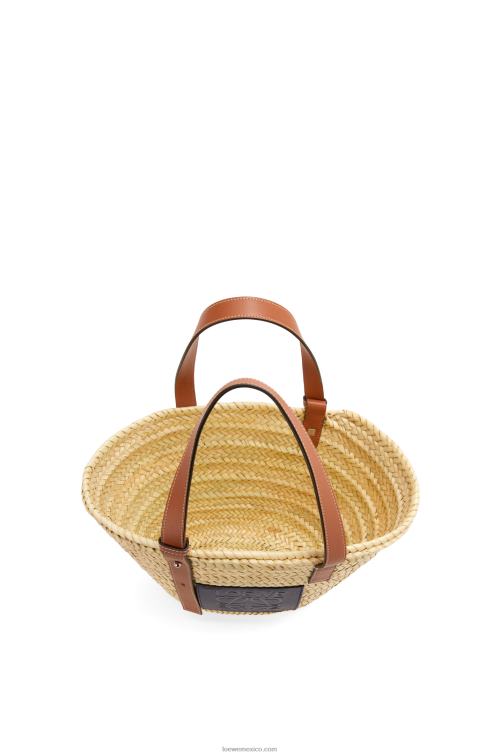natural/océano bolso basket en hoja de palma y piel de becerro Loewe R8J8Z82 mujer