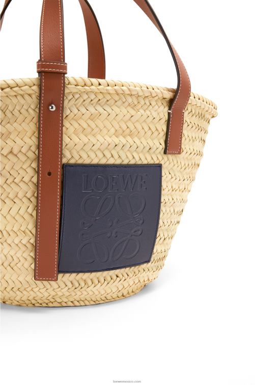 natural/océano bolso basket en hoja de palma y piel de becerro Loewe R8J8Z82 mujer
