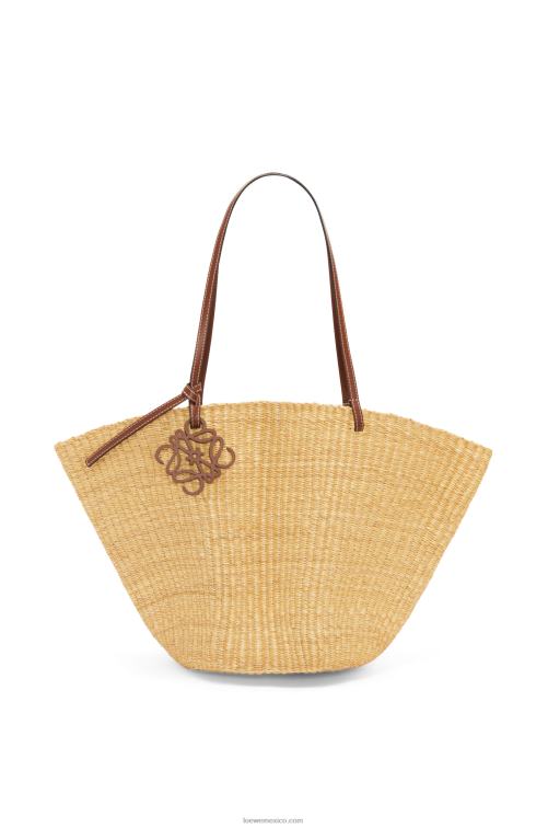 natural/pacana Bolso cesta concha de hierba elefante y piel de becerro Loewe R8J8Z63 mujer