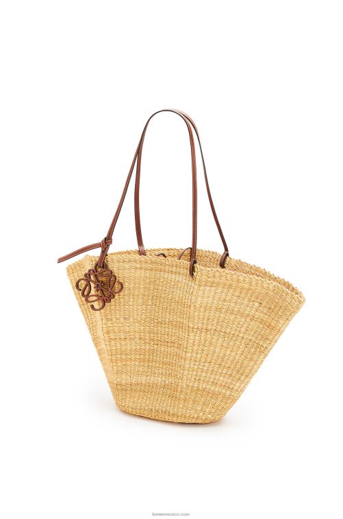natural/pacana Bolso cesta concha de hierba elefante y piel de becerro Loewe R8J8Z63 mujer