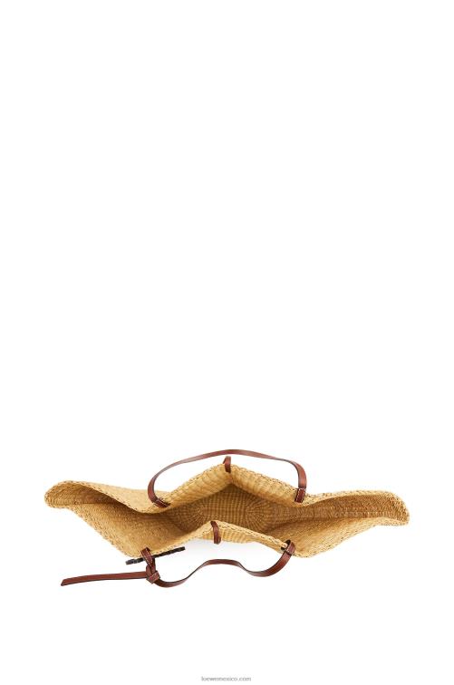natural/pacana Bolso cesta concha de hierba elefante y piel de becerro Loewe R8J8Z63 mujer