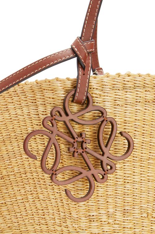 natural/pacana Bolso cesta concha de hierba elefante y piel de becerro Loewe R8J8Z63 mujer