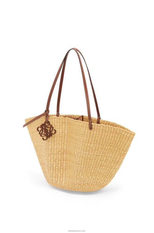 natural/pacana Bolso cesta concha de hierba elefante y piel de becerro Loewe R8J8Z63 mujer