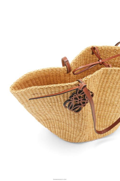 natural/pacana Bolso cesta concha de hierba elefante y piel de becerro Loewe R8J8Z63 mujer