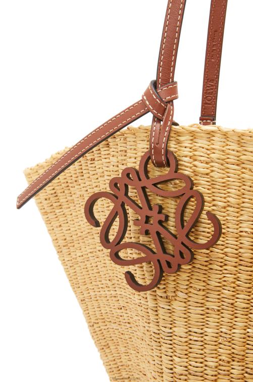 natural/pacana Bolso cesta concha de hierba elefante y piel de becerro Loewe R8J8Z63 mujer