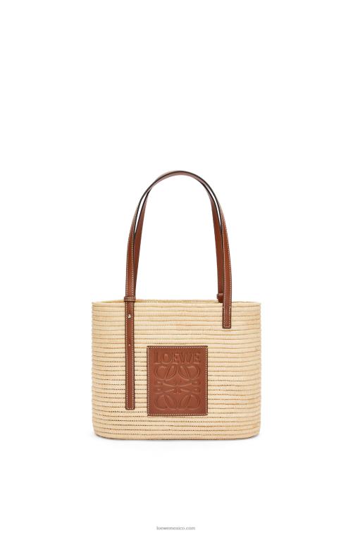 natural/pacana Bolso cesta cuadrado pequeño de rafia y piel bovina Loewe R8J8Z46 mujer