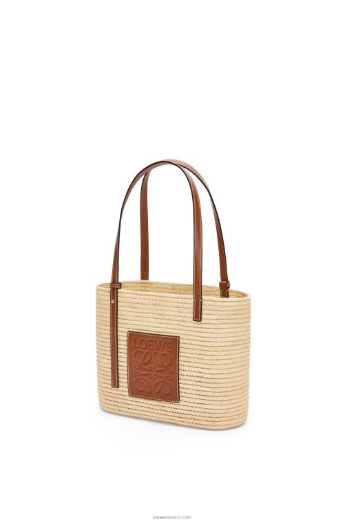 natural/pacana Bolso cesta cuadrado pequeño de rafia y piel bovina Loewe R8J8Z46 mujer
