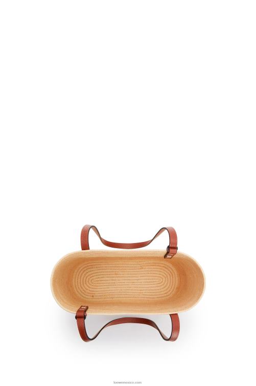 natural/pacana Bolso cesta cuadrado pequeño de rafia y piel bovina Loewe R8J8Z46 mujer