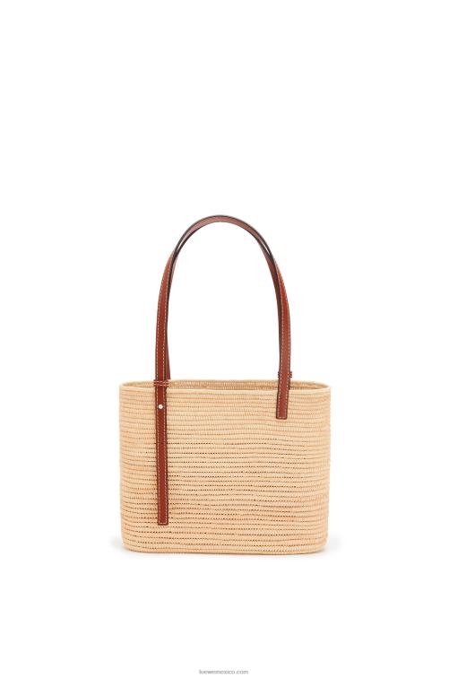 natural/pacana Bolso cesta cuadrado pequeño de rafia y piel bovina Loewe R8J8Z46 mujer