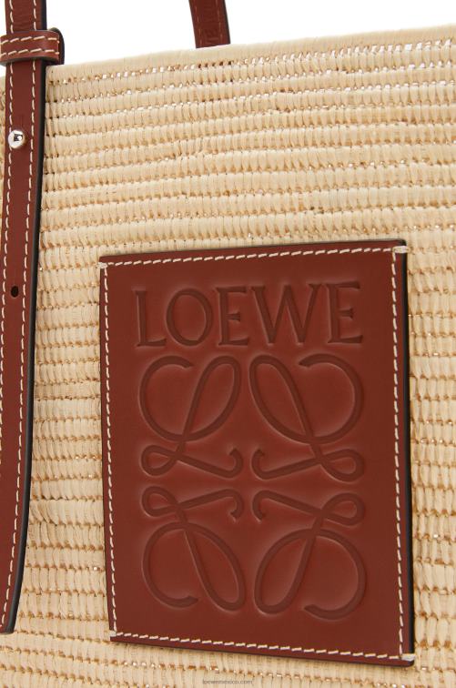 natural/pacana Bolso cesta cuadrado pequeño de rafia y piel bovina Loewe R8J8Z46 mujer