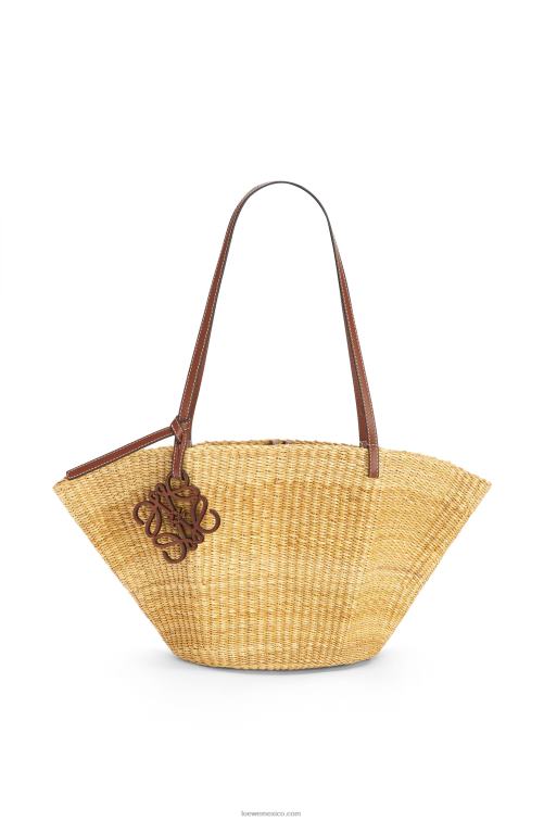 natural/pacana Bolso cesta pequeño concha de hierba elefante y piel de becerro Loewe R8J8Z62 mujer