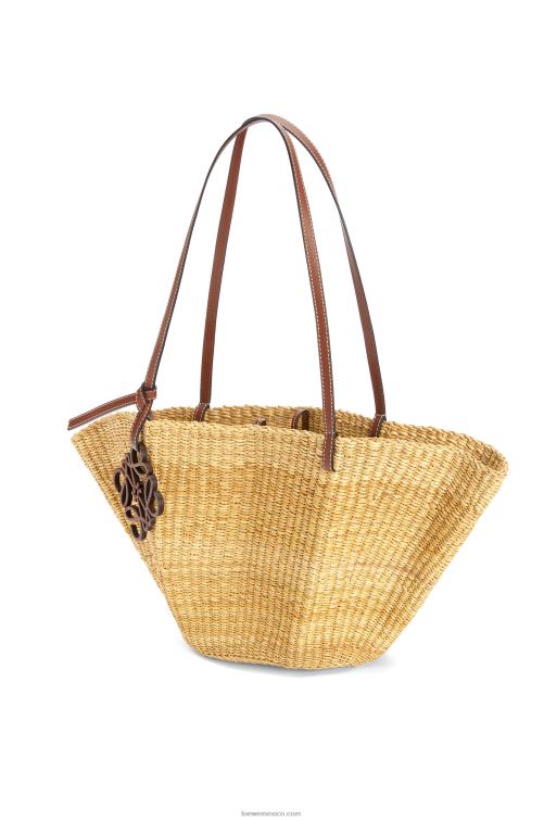 natural/pacana Bolso cesta pequeño concha de hierba elefante y piel de becerro Loewe R8J8Z62 mujer