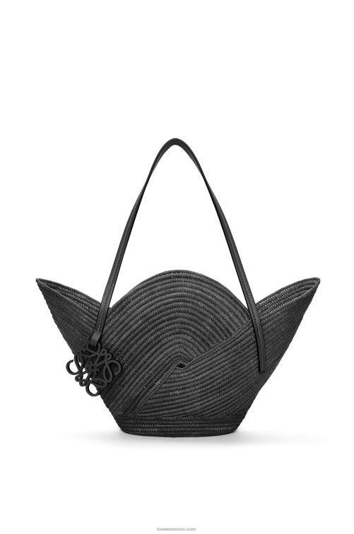 negro Bolso cesta petal de rafia y piel bovina Loewe R8J8Z41 mujer
