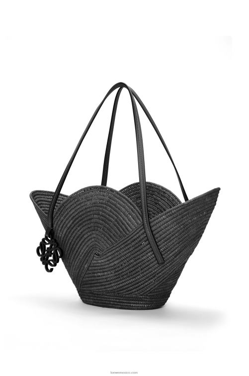 negro Bolso cesta petal de rafia y piel bovina Loewe R8J8Z41 mujer