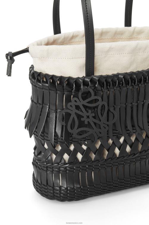 negro bolso basket cuadrado con flecos de piel de becerro Loewe R8J8Z91 mujer