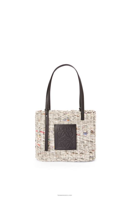 negro/multicolor Bolso pequeño estilo cesta cuadrada de papel y piel de becerro Loewe R8J8Z100 mujer