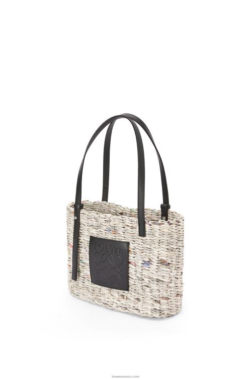 negro/multicolor Bolso pequeño estilo cesta cuadrada de papel y piel de becerro Loewe R8J8Z100 mujer